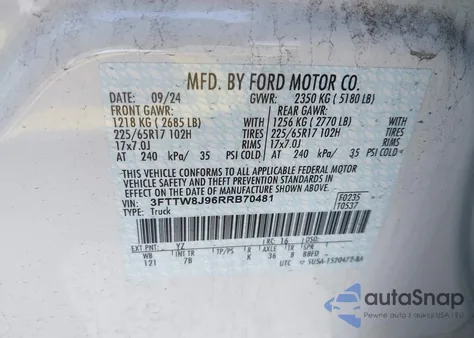 2024 Ford Maverick Xlt из США, поврежденный, VIN 3FTTW8J96RRB70481